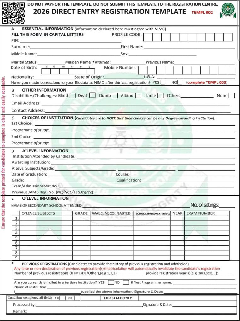 Jamb Registration Form | PDF
