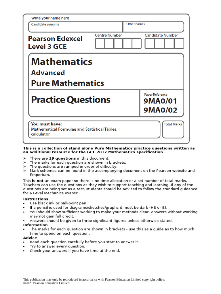 13. Practice Pack - Pure | PDF | Line (Geometry) | Area