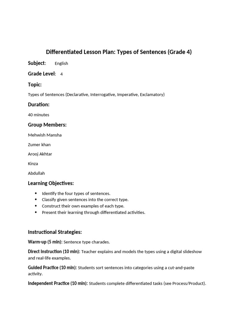 Differentiated Lesson Plan-1 | PDF | Learning | Educational Assessment