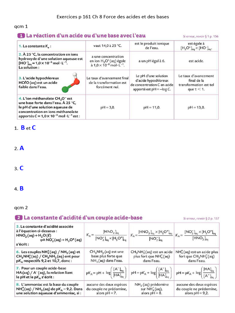 Ex CH 8 Force Des Acides Et Des Bases | PDF | Ph | Solution tampon