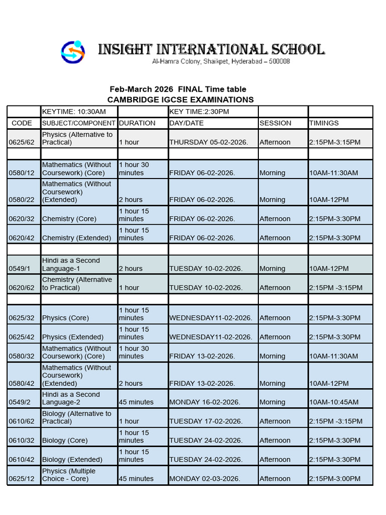 F-M 2026 Final Boards Time Table | PDF