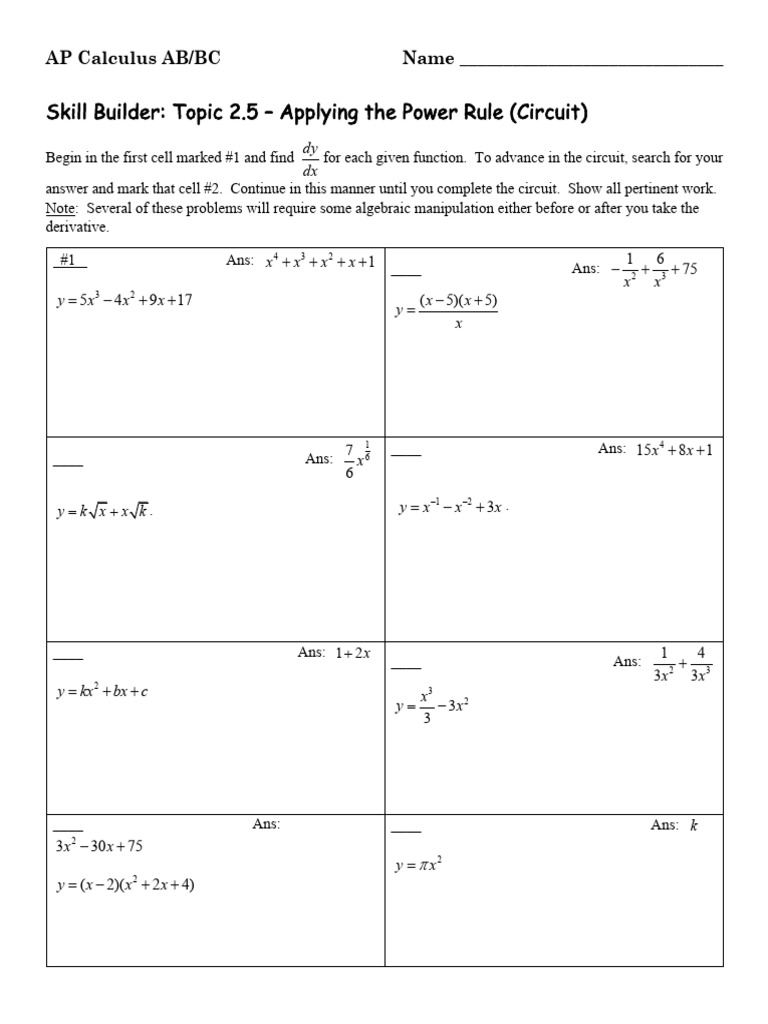 Topic 2.5 - Applying The Power Rule (Circuit) | PDF | Mathematics ...