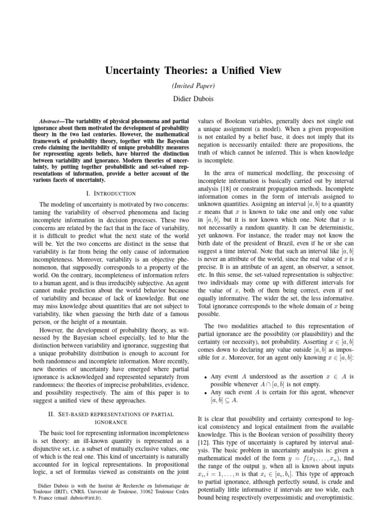 Uncertainty Theories - A Unified View | PDF | Probability | Probability ...