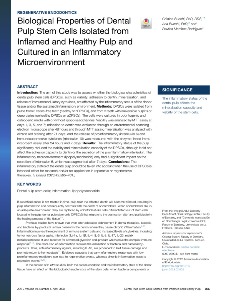 Biological Properties of Dental Pulp Stem Cells Isolated from Inflamed ...