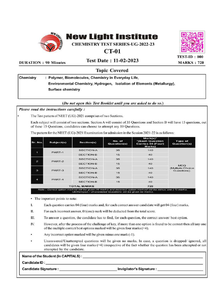 CT-01 (Chemistry Test 01) | PDF