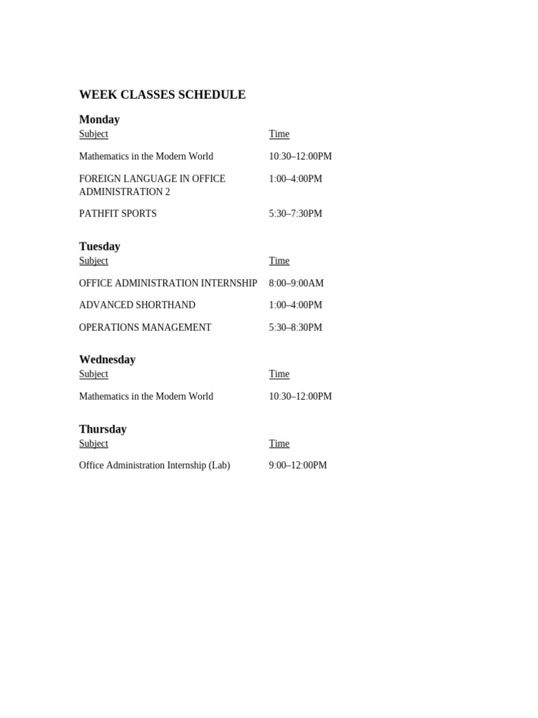 Class Schedule | PDF