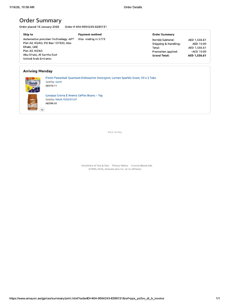 Amazon Order - PUR000773 | PDF