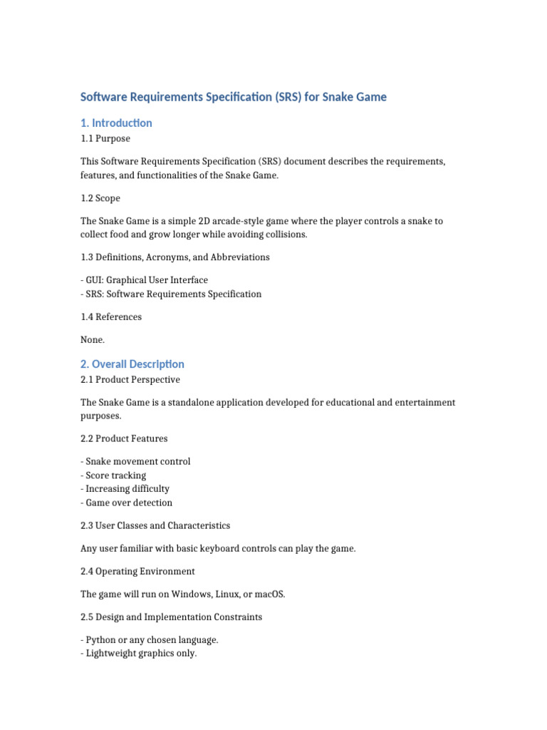 Snake Game SRS | PDF