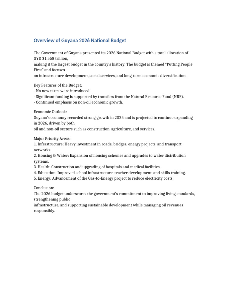Guyana 2026 Budget Overview | PDF