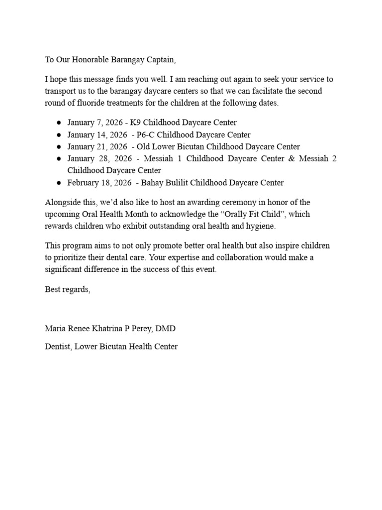 Request Letter | PDF | Dentistry | Dentist