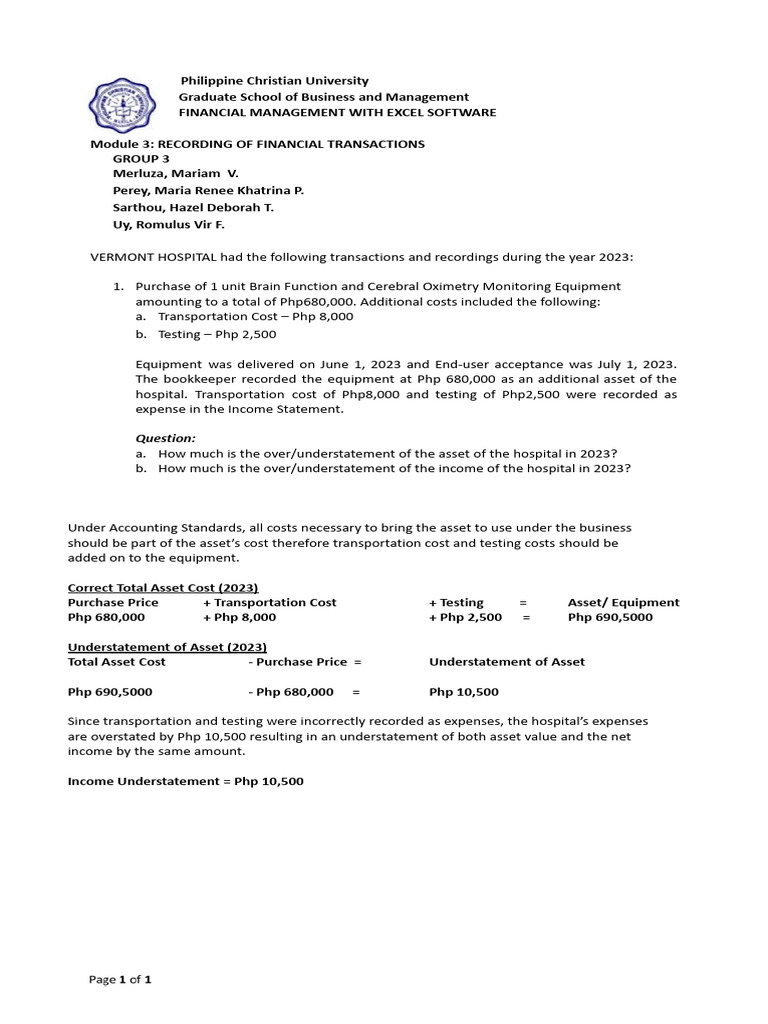 Module 3 Financial Transactions Group 3 | PDF | Depreciation | Book Value