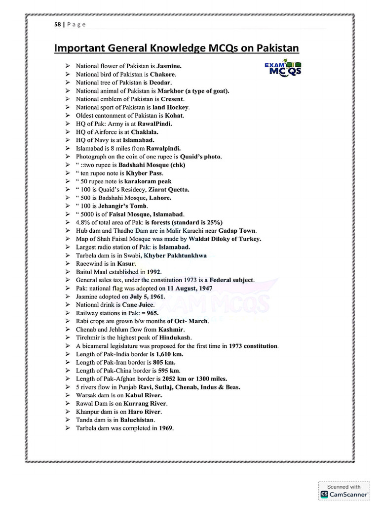 General Knowledge Mcqs of Pakistan | PDF