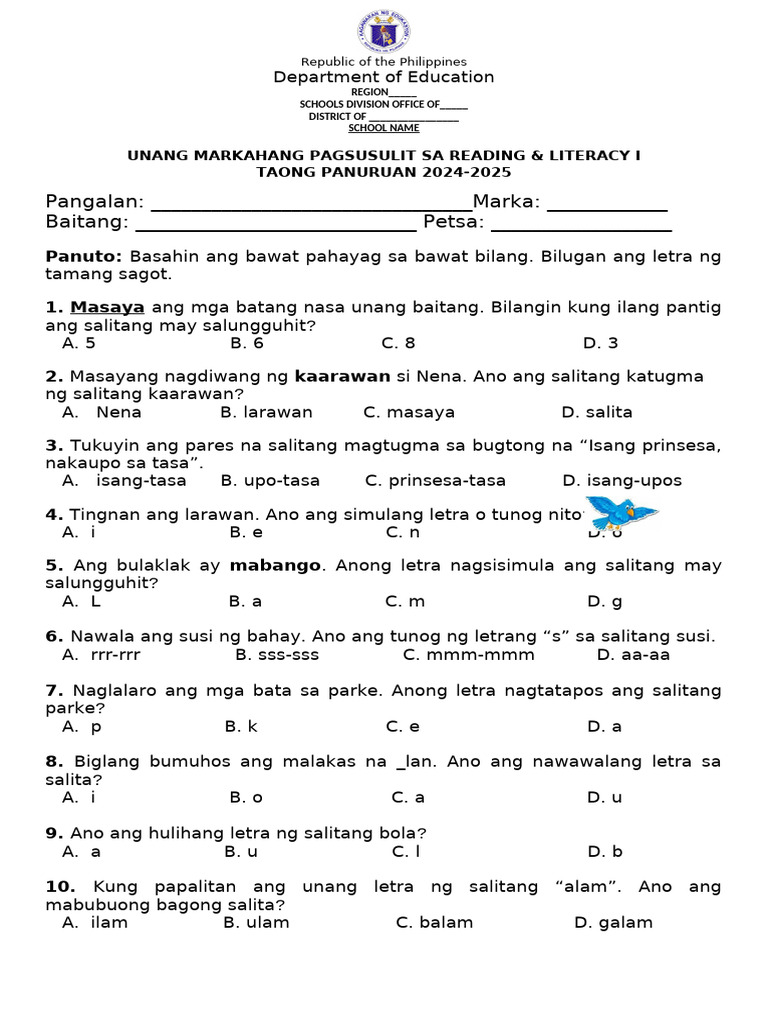 q1 Pt Reading & Literacy | PDF