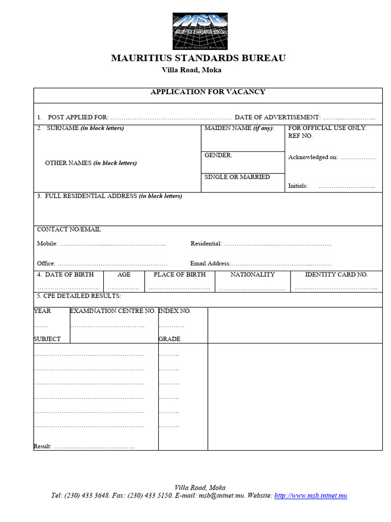 Application Form MSB 2025 | PDF