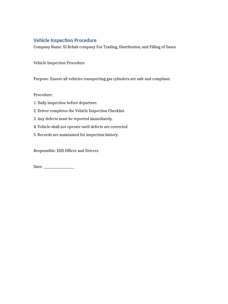 03 Vehicle Inspection Procedure | PDF