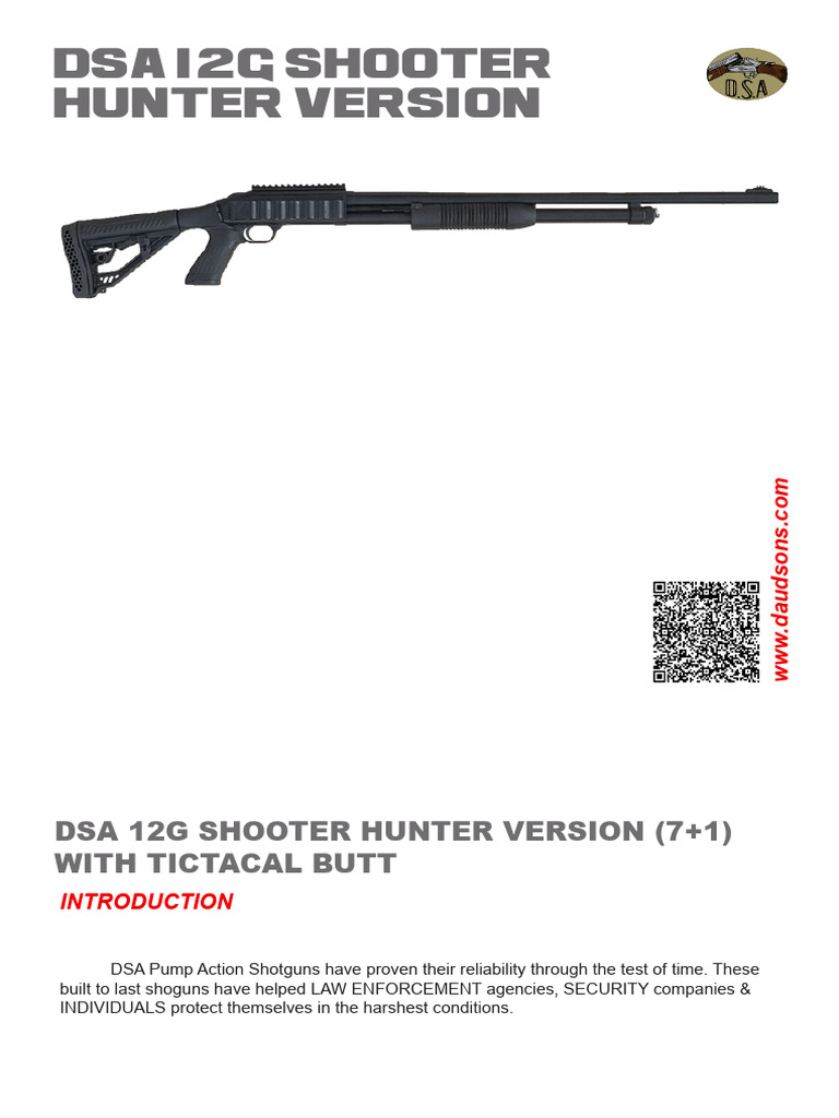 Dsa Shooter Hunter Pump Action Specification Sheet 23-10-2025 | PDF