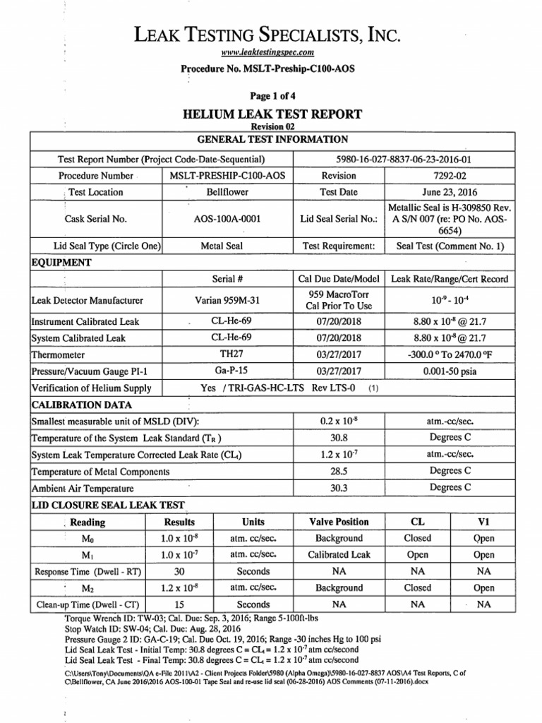 Helium Leak Test | PDF | Leak | Calibration