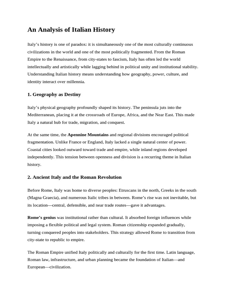 An Analysis of Italian History | PDF | Italy | Fascism