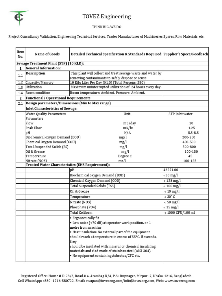 Urs For RFQ of 10 KLD STP | PDF | Sewage | Chemical Engineering