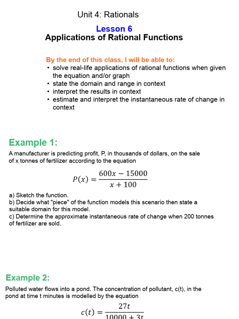 U4L6 Apps of Rational Functions.pptx | PDF