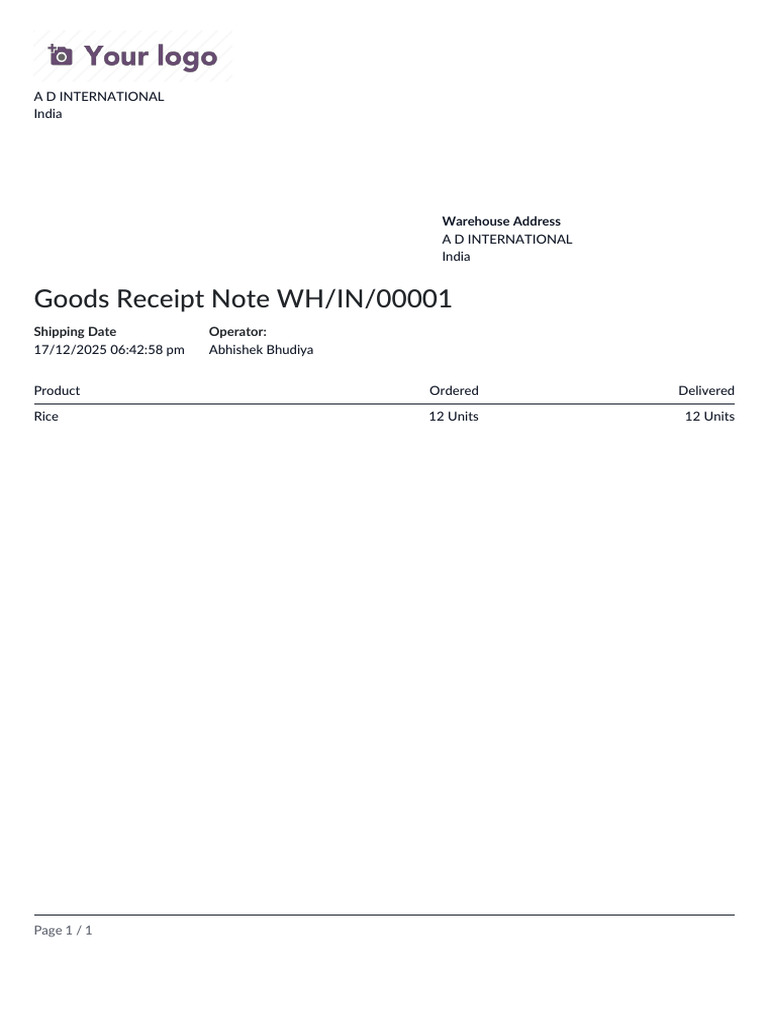 Delivery Slip - - WH_IN_00001 | PDF