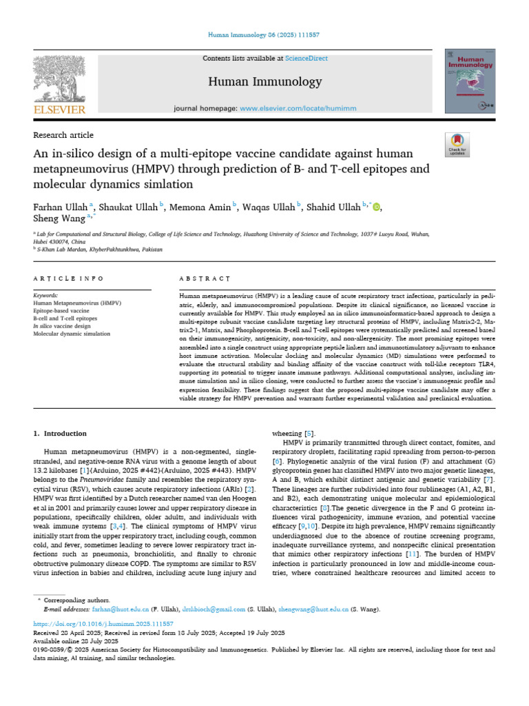 An in Silico Design of a Multi Epitope Vaccine Candidate Against 2025 ...