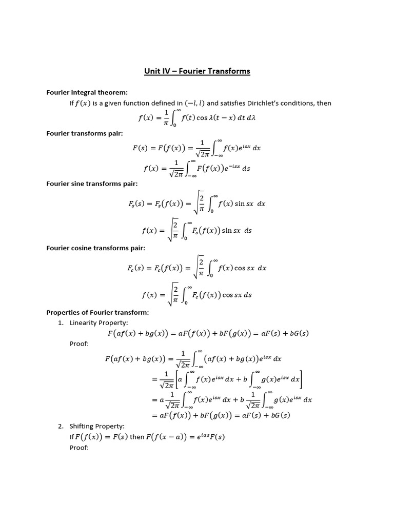 Unit IV - Fourier Transforms | PDF | Fourier Series | Mathematics