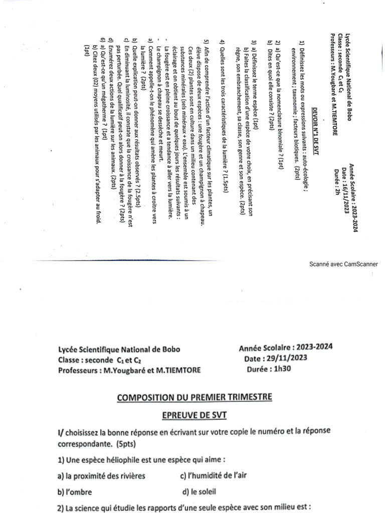 Devoir SVT LSNB by Cheick Et Joseph | PDF