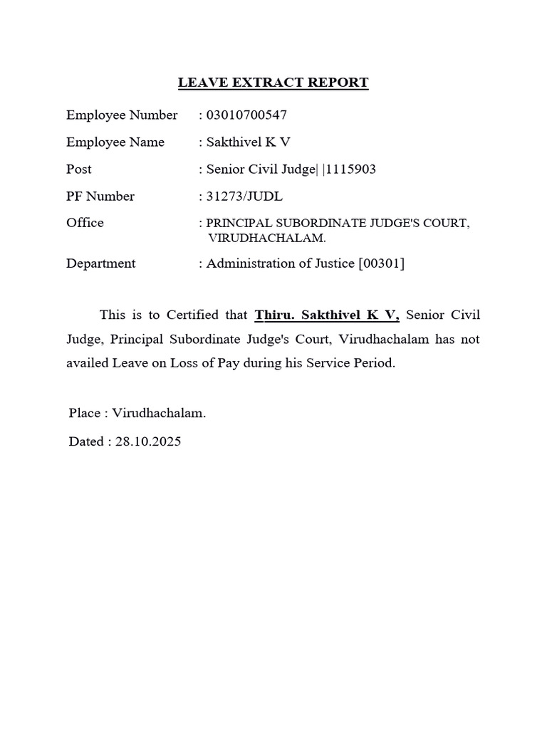 Leave Extract Report - Sakthivel | PDF