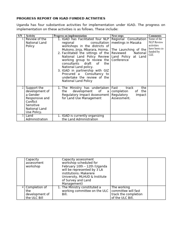 Progress Report on Igad Activities | PDF