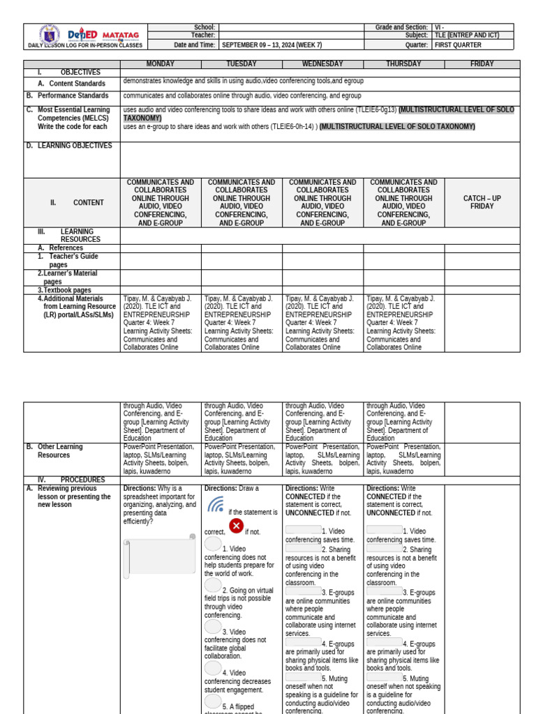 g6 q1w7 Dll Tle - Entrep and Ict (Melcs) | PDF | Web Conferencing ...