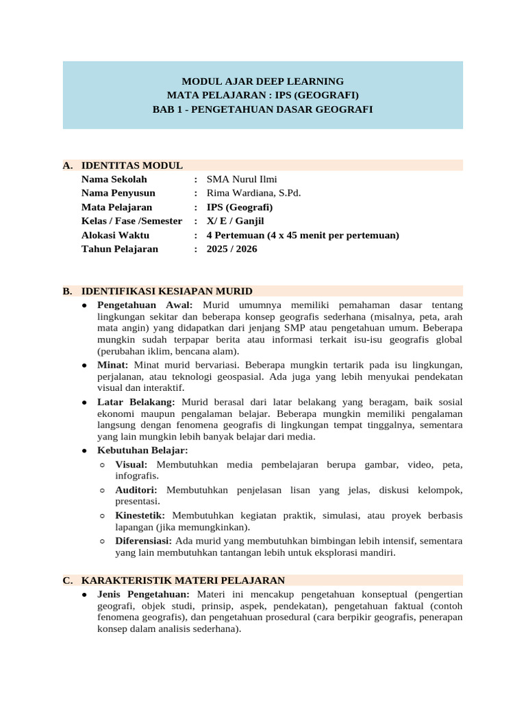 Bab 1 - Pengetahuan Dasar Geografi. Contoh Bu Rima | PDF