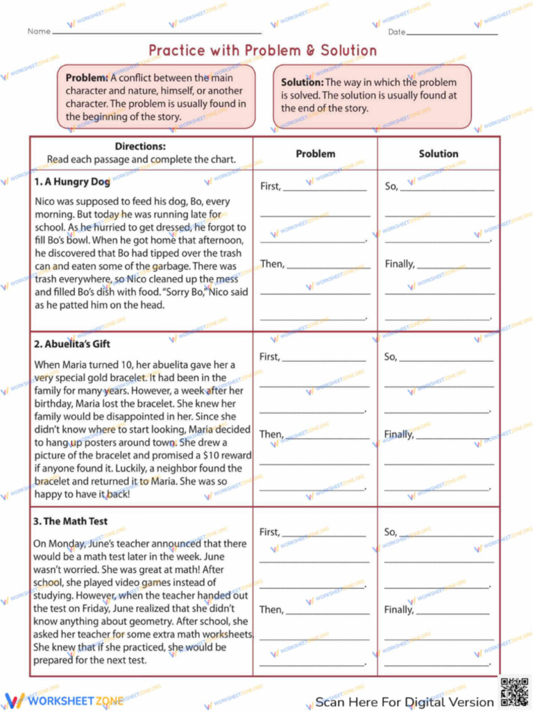 Problem and Solution Practice Worksheet | PDF