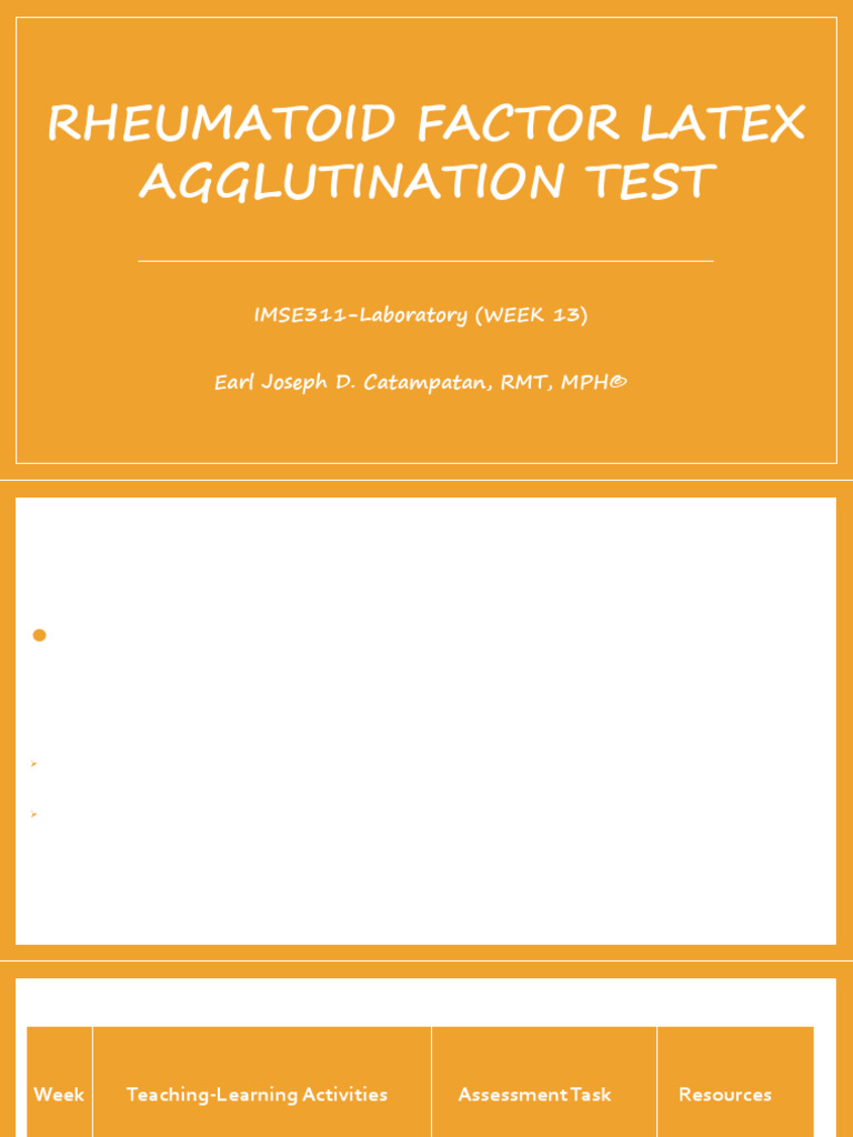 Week 13 - Rheumatoid Factor Latex Agglutination Test | PDF | Rheumatoid ...