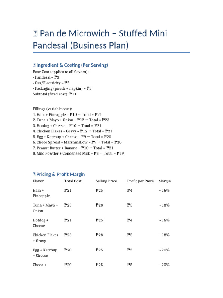 Pan de Microwich Business Plan | PDF | Western Cuisine | Food And Drink ...