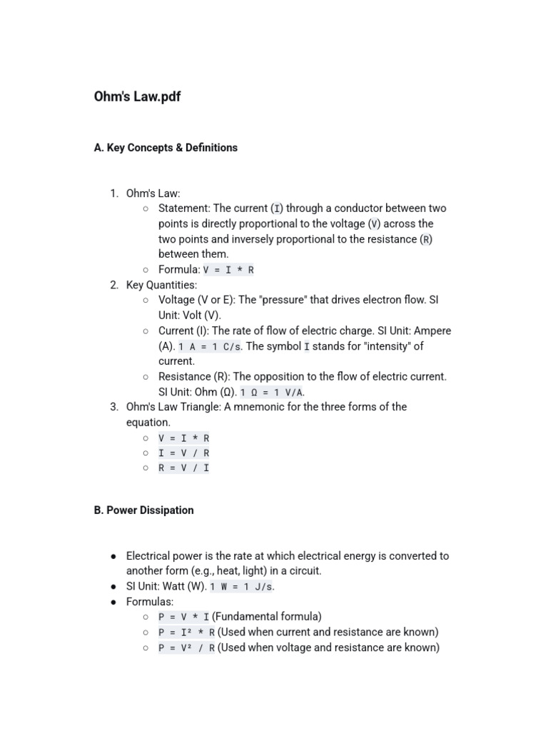Ohm's Law | PDF | Electric Current | Physical Phenomena