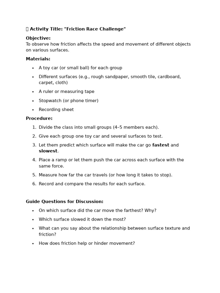 Friction Activity | PDF | Friction