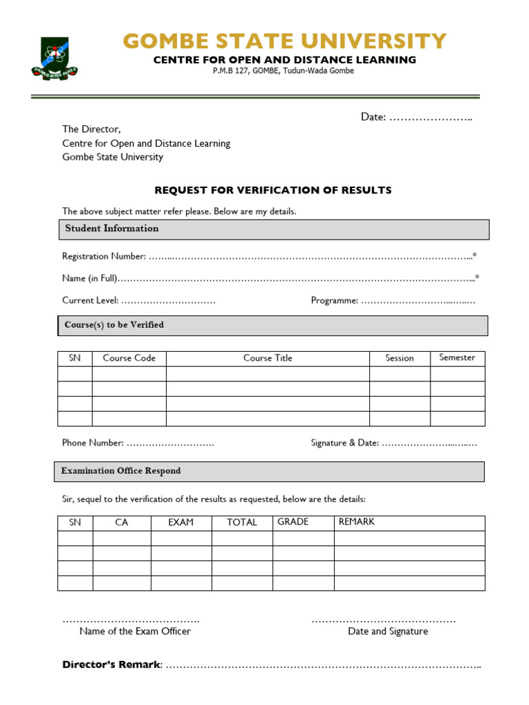 Verification of Results Form | PDF
