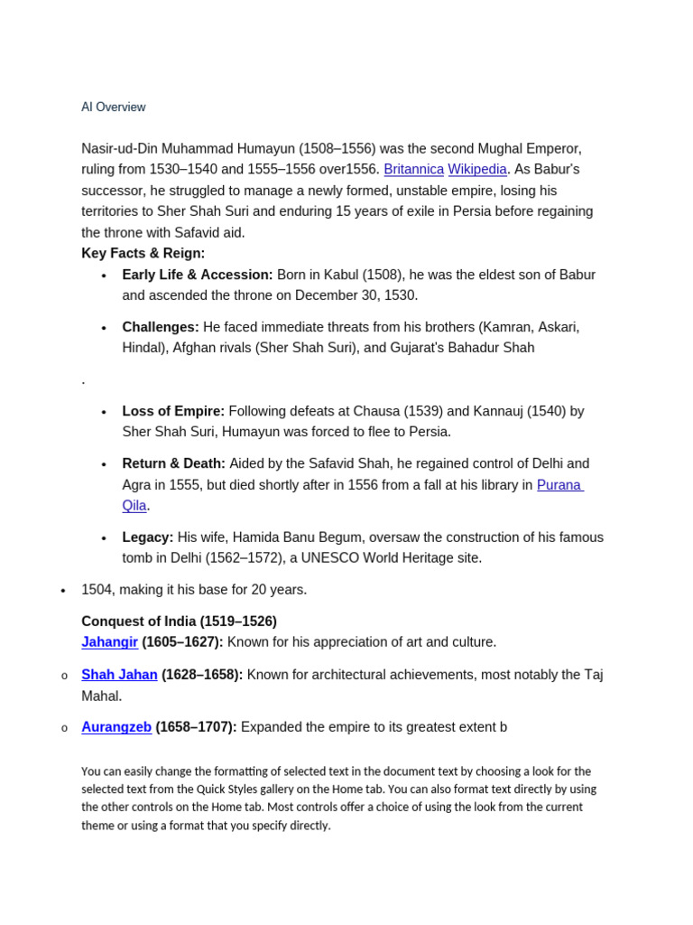 Hamayoun History | PDF | Mughal Empire