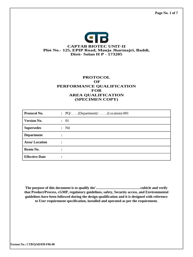 Area Qualification Protocols (PQ) | PDF