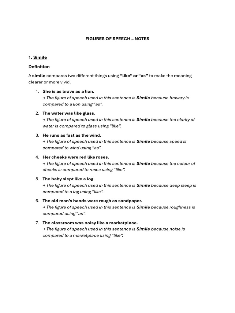 Figures of Speech - Notes | PDF