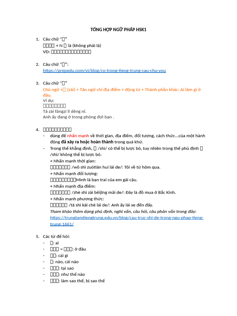 T NG H P NG Pháp Hsk1 | PDF