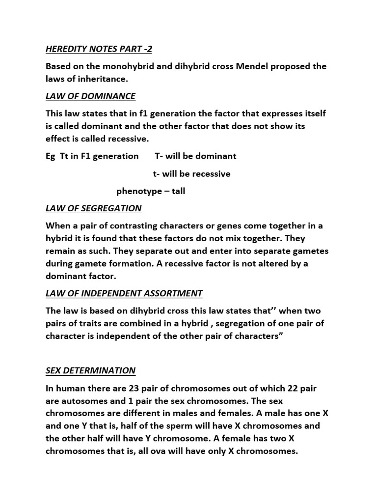 HEREDITY NOTES 2 | PDF | Dominance (Genetics) | Sex