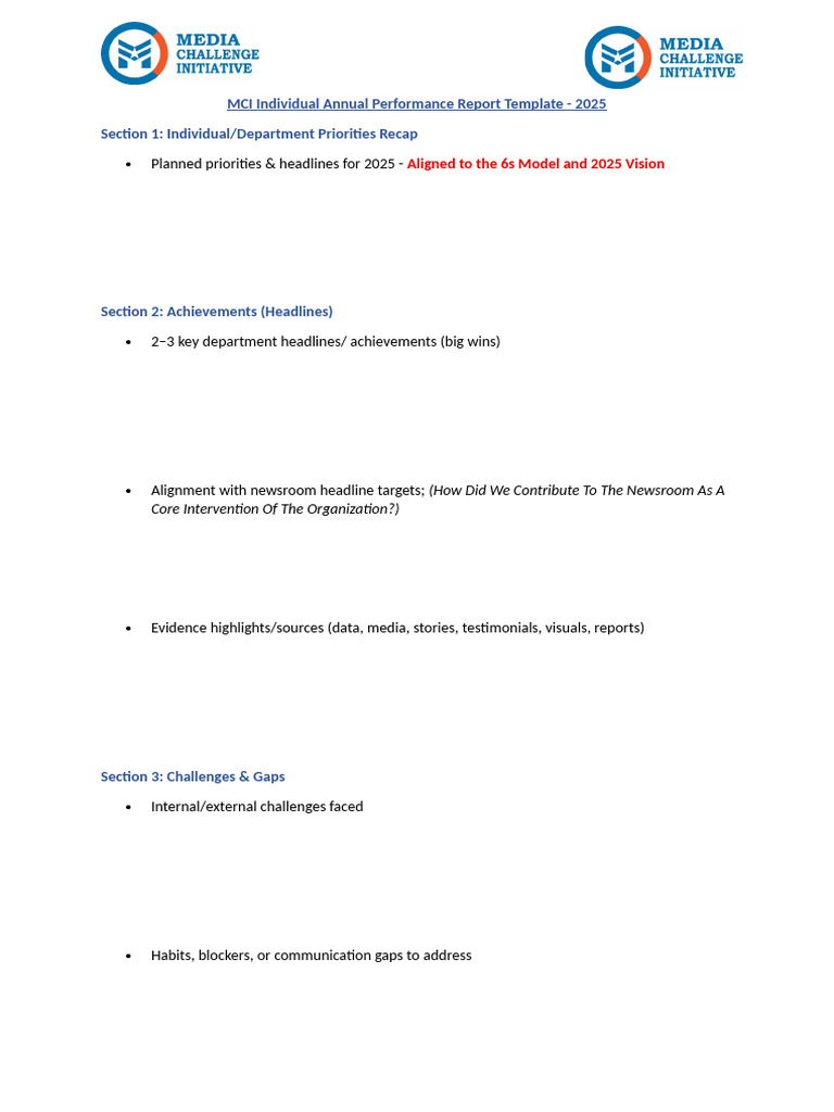 2025 - MCI Individual&Department Annual Performance Report Template | PDF