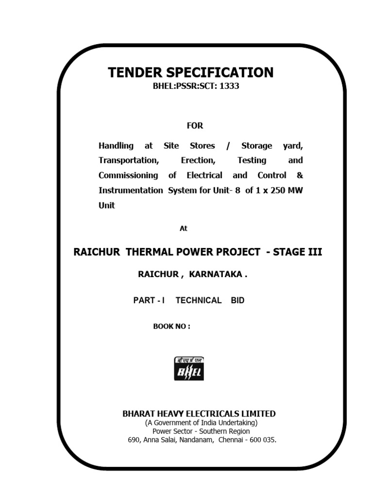Tender Specification: Raichur Thermal Power Project - Stage Iii | PDF ...