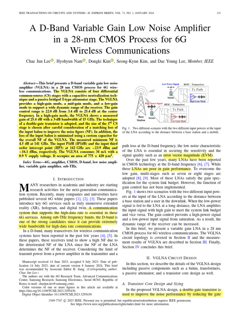 A D Band Variable Gain Low Noise Amplifier in a 28 Nm CMOS Process ...