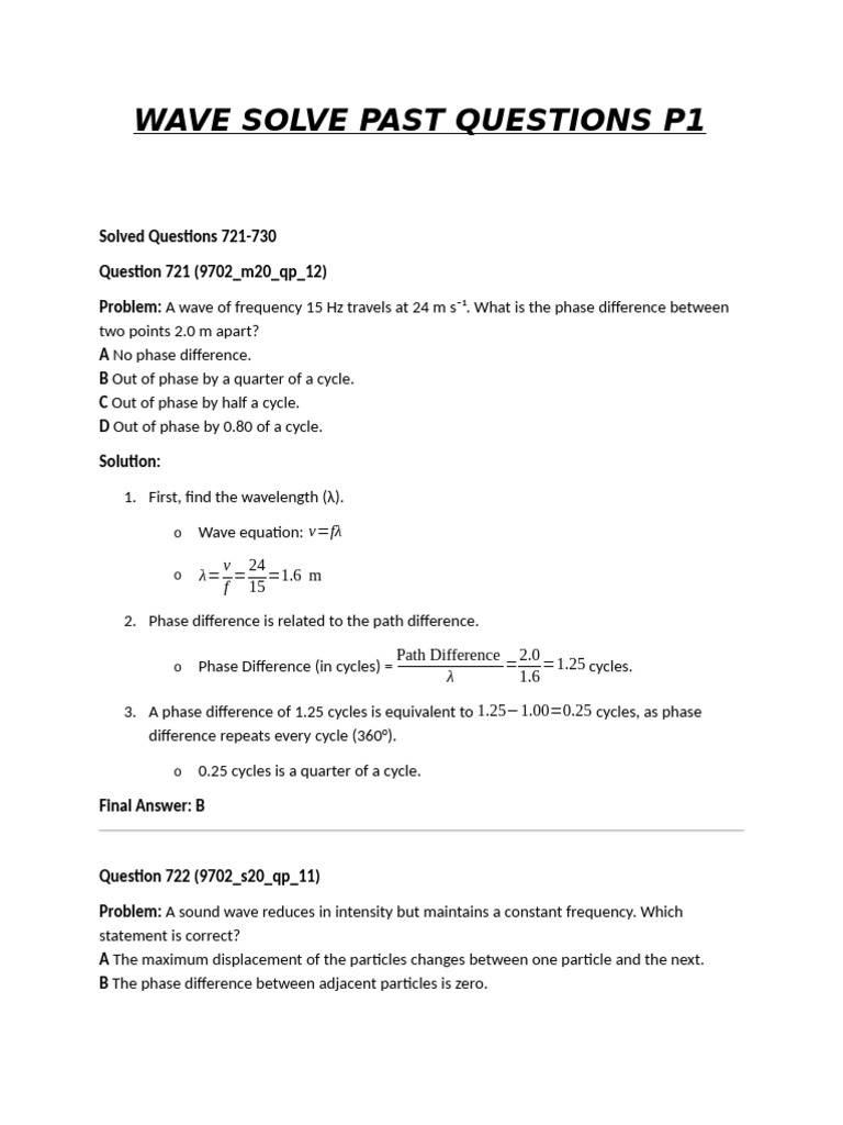 Wave Paper 1 Solution | PDF | Waves | Wavelength