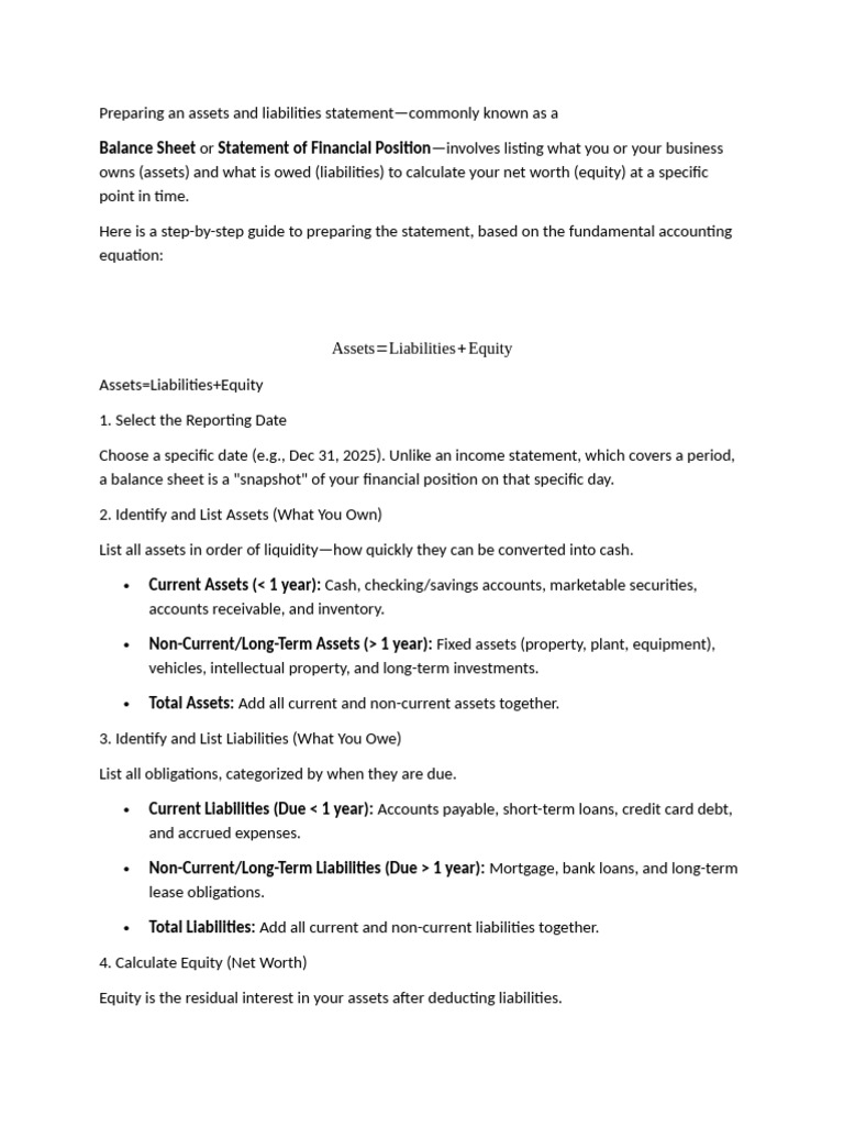 How To Make An Asset and Liabilities Statement | PDF | Balance Sheet ...