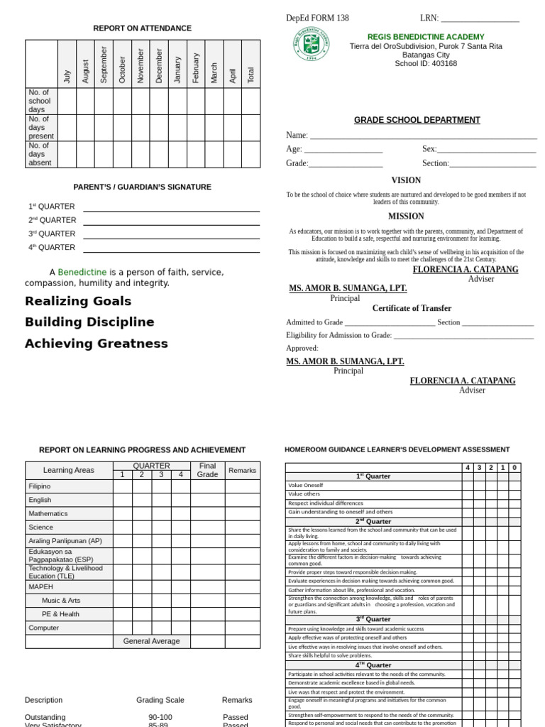 Grade 7 8 REPORT CARD 2025 2026 | PDF | Decision Making | Behavior ...