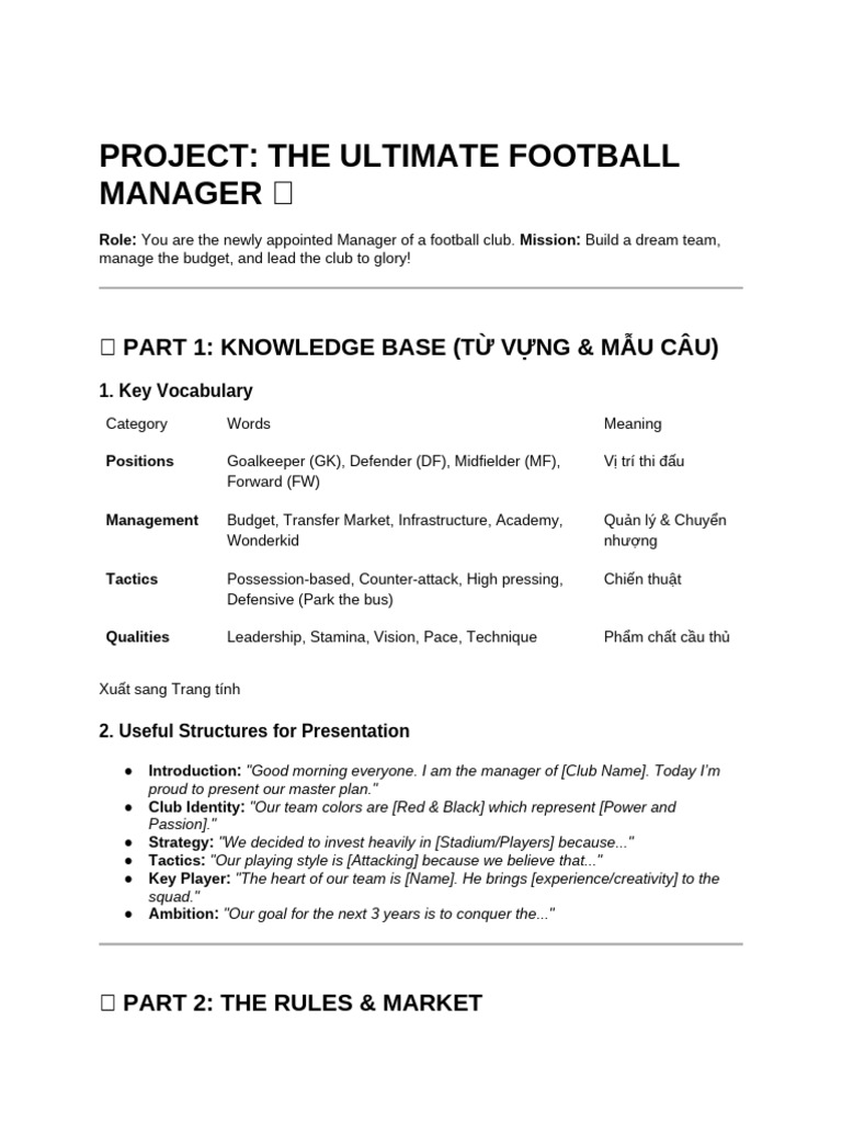 Project - The Ultimate Football Manager - 2 | PDF